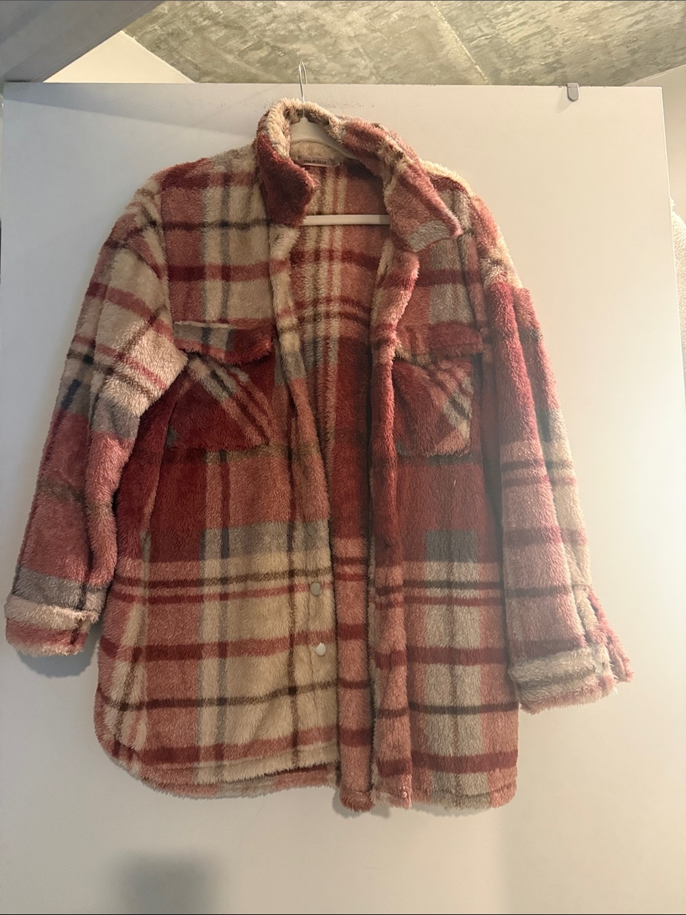 Cozy Plush Plaid Shacket in Red and Cream